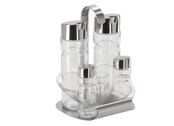 Set de condimente din sticlă și oțel inoxidabil, 5 piese