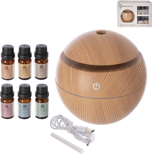 Difuzor electric de aromă bej cu alimentare USB + set de 6 arome 10 ml