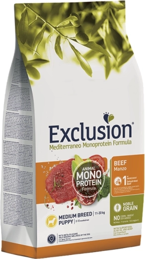 Exclusion Puppy Medium granule pentru căței de rase medii – vită, 3 kg