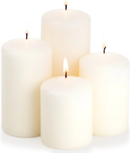 Set de lumânări cilindrice albe, fără parfum, 4 buc.