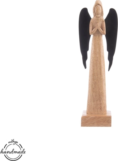 Înger decorativ din lemn de mango cu aripi metalice 27 cm