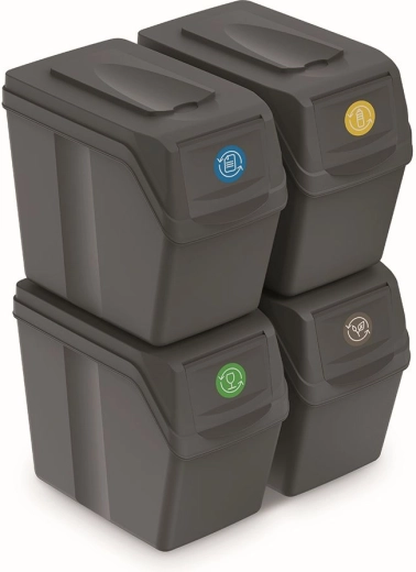 Set de 4 coșuri de sortare Sortibox 4×20 l – piatră gri