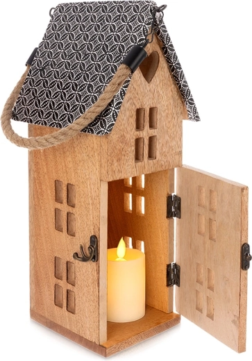 Lampion LED din lemn de mango 16,5 × 35,5 cm