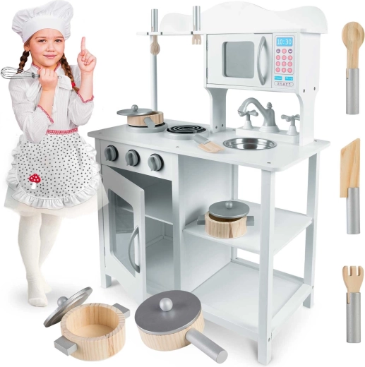 Bucătărie din lemn pentru copii 60 × 30 × 85 cm albă RICOKIDS