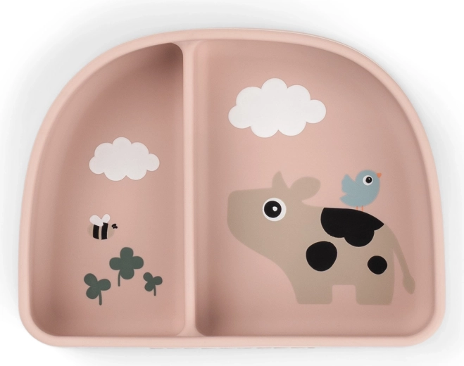 Done by Deer bol cu ventuză cu compartimente Stick&Stay Tiny farm roz