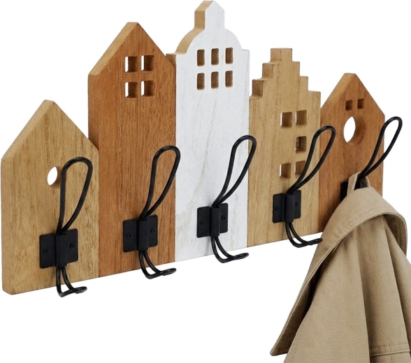 Cuier de perete cu motiv de căsuțe Home Styling Collection 48 × 8 × 26 cm - 1 bucată