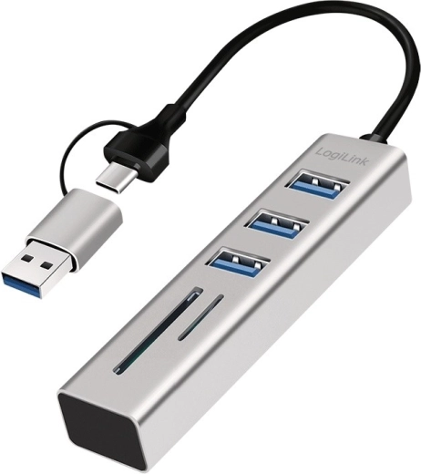 Hub LogiLink USB‑C/USB‑A cu 3× USB 3.0 și cititor SD și microSD