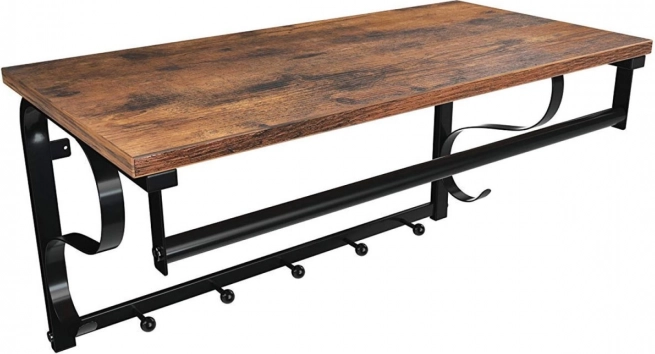 Poliță de perete loft cu cuie și bară