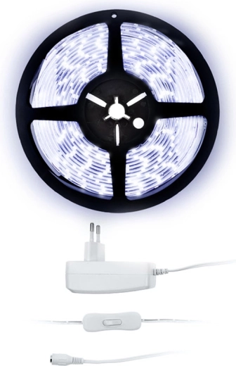 Bandă LED Solight cu lumină albă rece, 5 m, cu adaptor