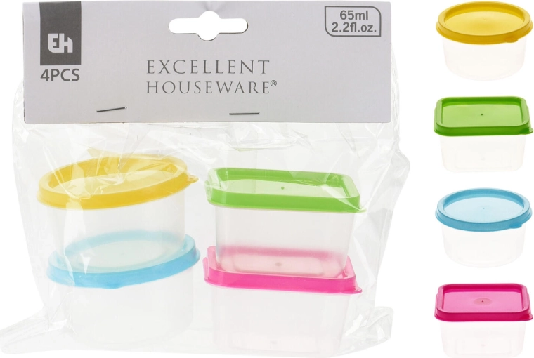 Mini cutii 65 ml – set 4 buc, rotunde și pătrate, mix de culori