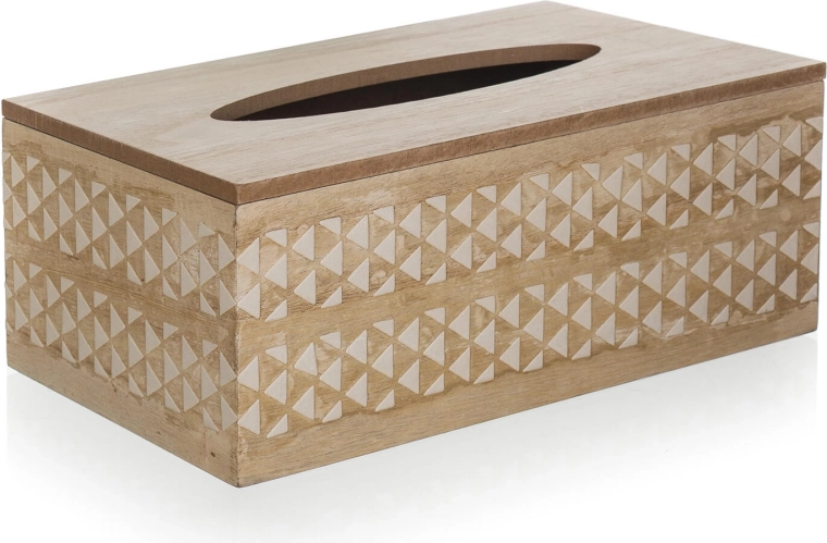 Cutie din lemn pentru șervețele de hârtie cu ornament alb 24 × 13 × 9,5 cm