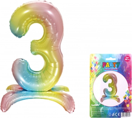 Balon gonflabil numărul 3 curcubeu 80 cm