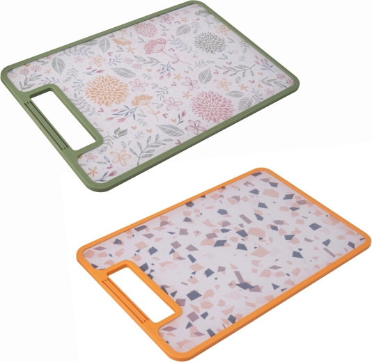 Tocător din plastic TORO 29,3 × 19,5 cm, dublu față-verso, antiderapant, decor Botanica Terrazzo