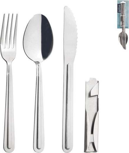 Tacâm de camping din inox KEMP 4 piese cu desfăcător