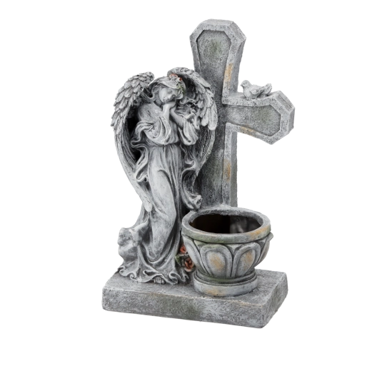 Figurină înger cu cruce și ghiveci de flori 21,5 × 14 × 35,5 cm