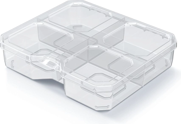 Organizator din plastic SQR box cu 4 compartimente 15,6 × 14 × 3,5 cm, transparent