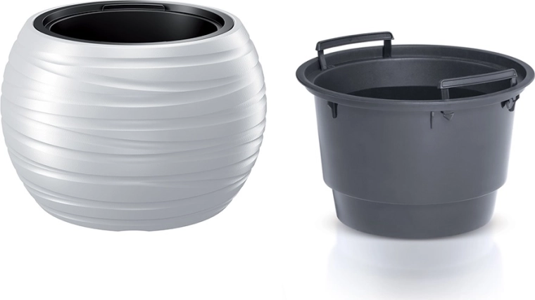 Ghiveci rotund Maze cu inserție 39,6 cm alb