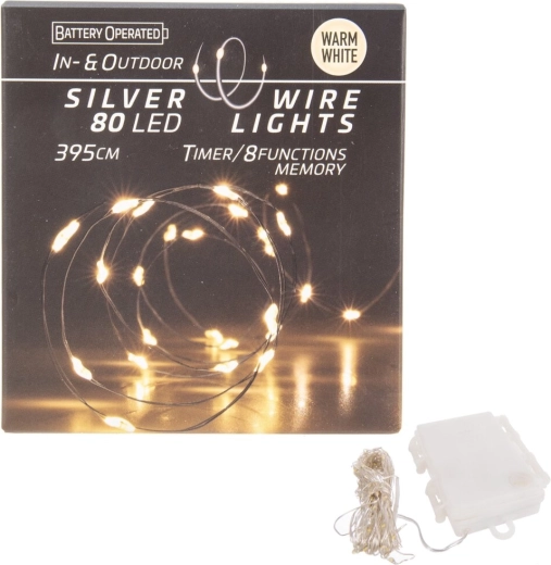 Ghirlandă luminoasă LED pe sârmă 80 LED, galben cald, interior/exterior cu temporizator