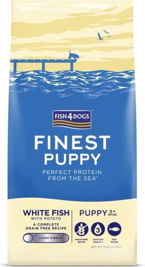 Fish4Dogs granule pentru pui de rase mari Finest, pește alb cu cartofi 6 kg
