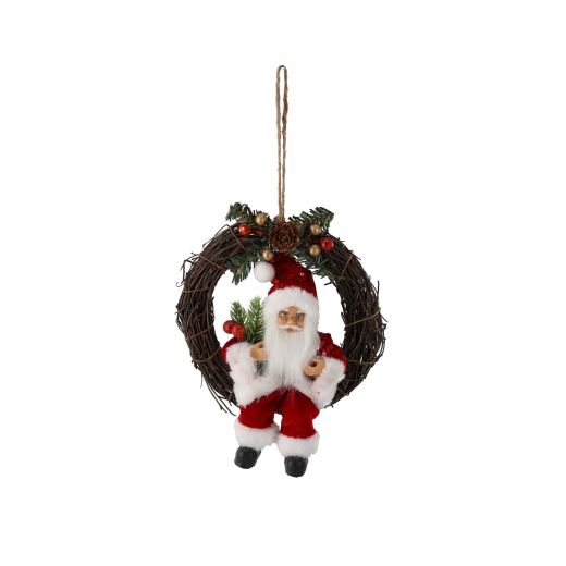 Cunună de Crăciun suspendată cu Moș Nicolae/Moș Crăciun (roșu) 18 cm - 1 buc
