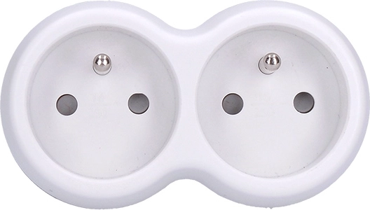 Adaptor de priză Solight, design, cu 2 prize, alb/gri