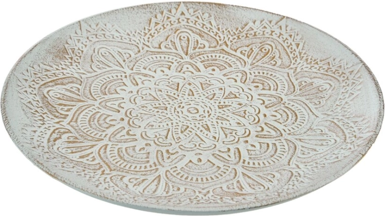Tavă decorativă din lemn, albă cu detalii aurii, 30 cm