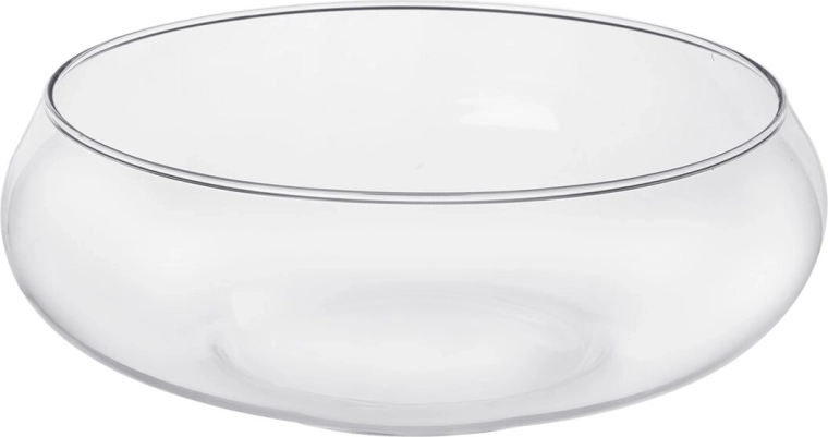 Vază joasă și lată din sticlă transparentă, 25 cm