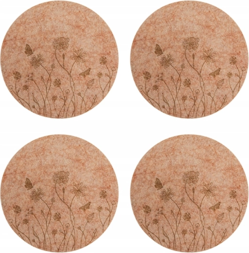 Set de suporturi din fetru pentru pahare și căni, model „Pajiște”, 12 cm, 4 buc.