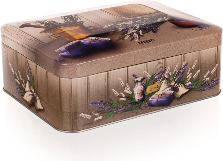 Cutie metalică pentru ceai Lavender cu compartimente 20 × 15,5 × 8 cm