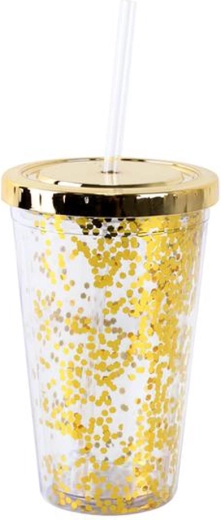 Pahar de plastic cu perete dublu TORO cu pai, confetti, 500 ml