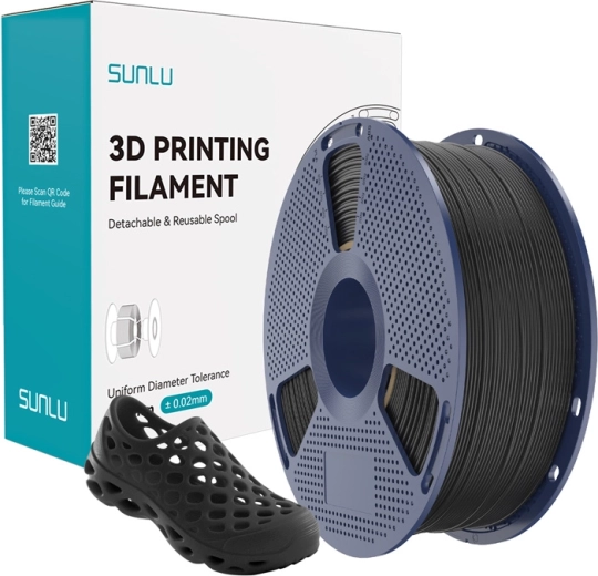 Filament Sunlu TPU 95A pentru imprimare 3D, 1,75 mm, negru, 1 kg