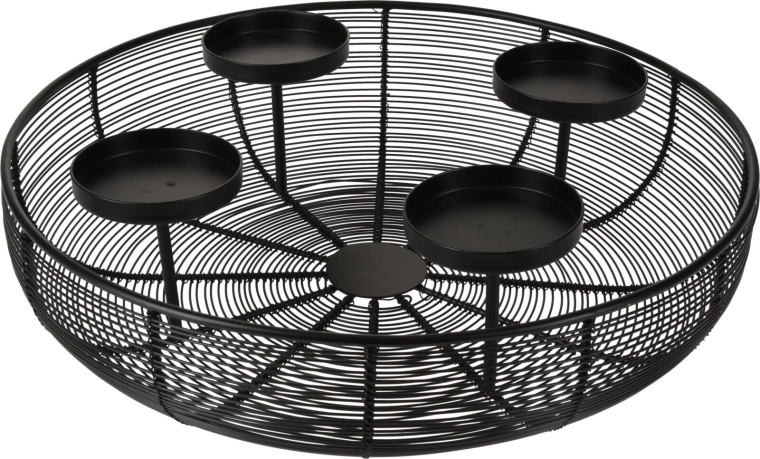 Sfeșnic rotund din metal pentru 4 lumânări, negru, 36 × 10 cm
