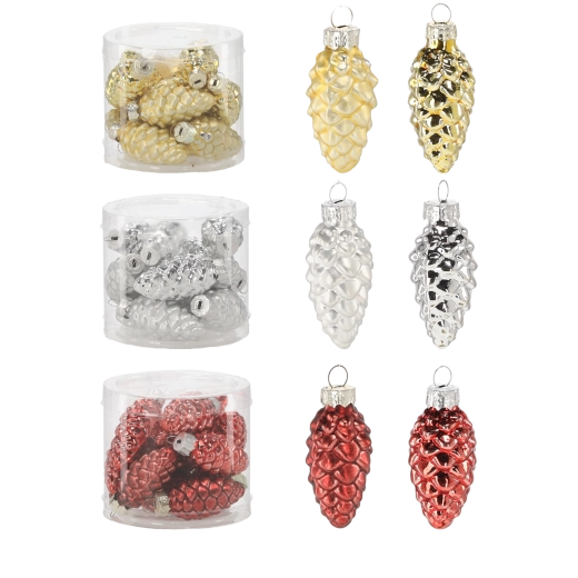 Set de globuri de Crăciun din sticlă, conuri, 12 buc