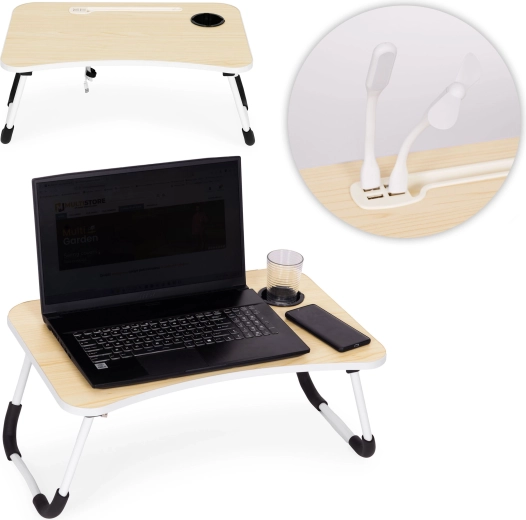 Măsuță laptop pliabilă 60 × 40 cm cu lampă și ventilator ModernHome