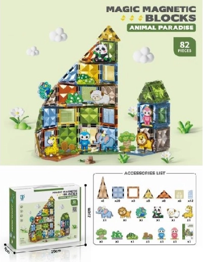 Set de construcție magnetic 3D Animale, 82 piese