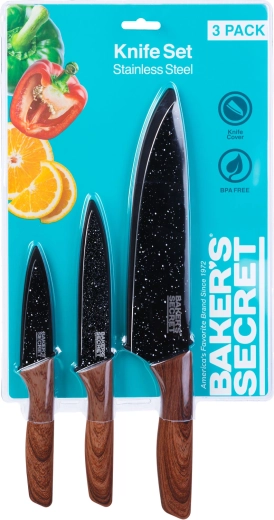 Baker's Secret set de 3 cuțite de bucătărie cu protecții pentru lame