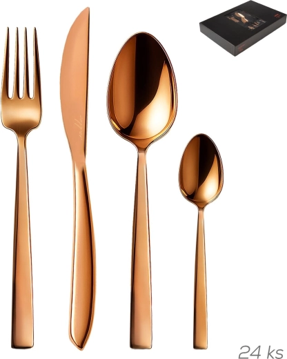 Set de tacâmuri din oțel inoxidabil cu finisaj cuprat pentru 6 persoane, 24 piese