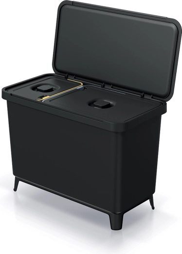 Coș pentru sortarea deșeurilor din plastic reciclat, 10 l + 23 l, negru