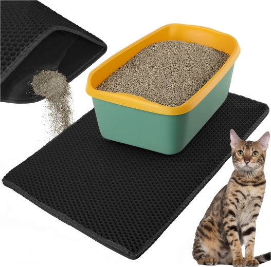 Covoraș bej cu două straturi pentru litiera pisicii Purlov, 75 × 55 cm – Negru
