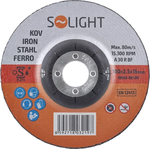 Disc abraziv Solight pentru oțel 100 × 2,5 × 16 mm