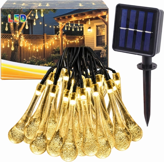 Ghirlandă luminoasă solară de Crăciun pentru grădină, cu țurțuri, 50 LED-uri, 7,5 m