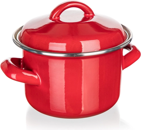 Oală emailată cu capac 12 cm 0,78 l MILTON roșie