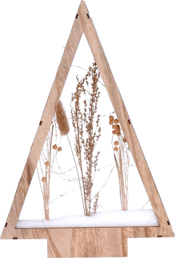 Solight decorațiune de Crăciun din lemn cu LED, brăduț cu flori de iarnă înzăpezite, 37 cm - 1 bucată