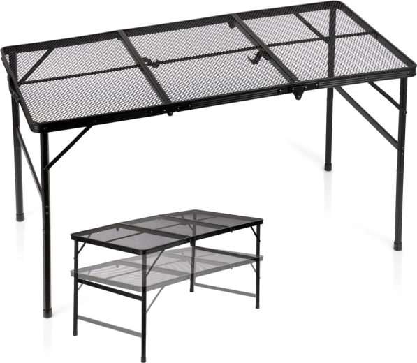 Masă turistică pliabilă Vilde 2în1, înălțime reglabilă, neagră 120 × 60 cm
