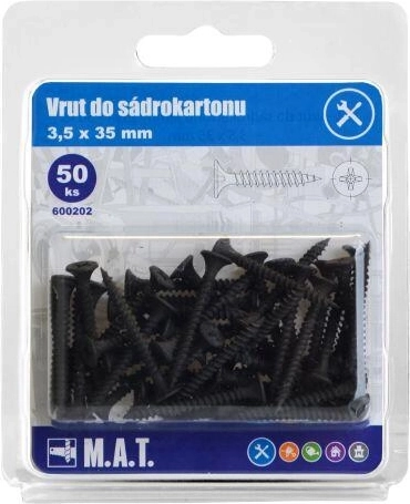 Șurub pentru gips-carton 3,5 × 35 mm, filet fin, fosfatat (50 buc.)