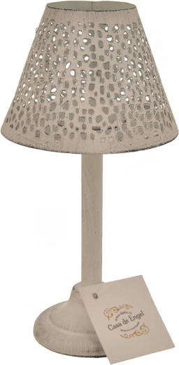 Suport metalic pentru lumânare tip lanternă, alb, cu decor punctat, 20 cm