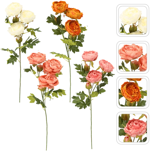 Crenguță artificială de bujor cu cinci flori 74 cm – mix de culori