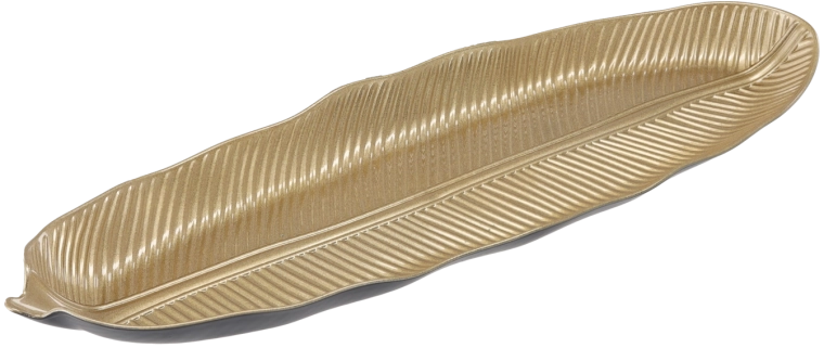Tavă decorativă eliptică cu frunză aurie 50 × 16 cm