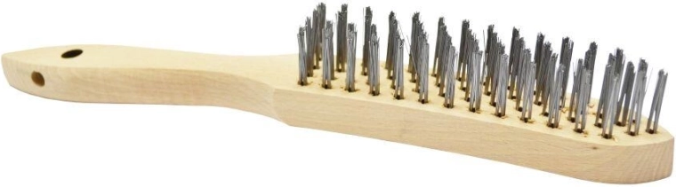 Perie de sârmă cu patru rânduri, oțel, cu mâner din lemn