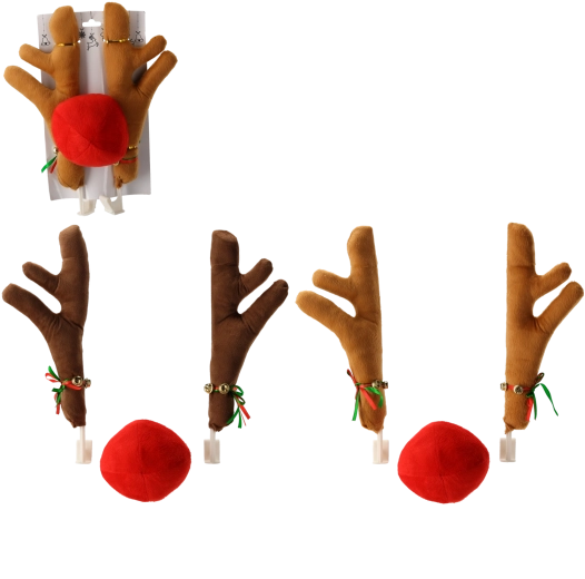 Decorațiune de Crăciun pentru mașină – coarne și nas de ren, mix de culori